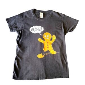 NWOT‎ Medium Gildan Ultra Cotton Women's Graphic T-Shirt Oh Snap Gingerbread Man